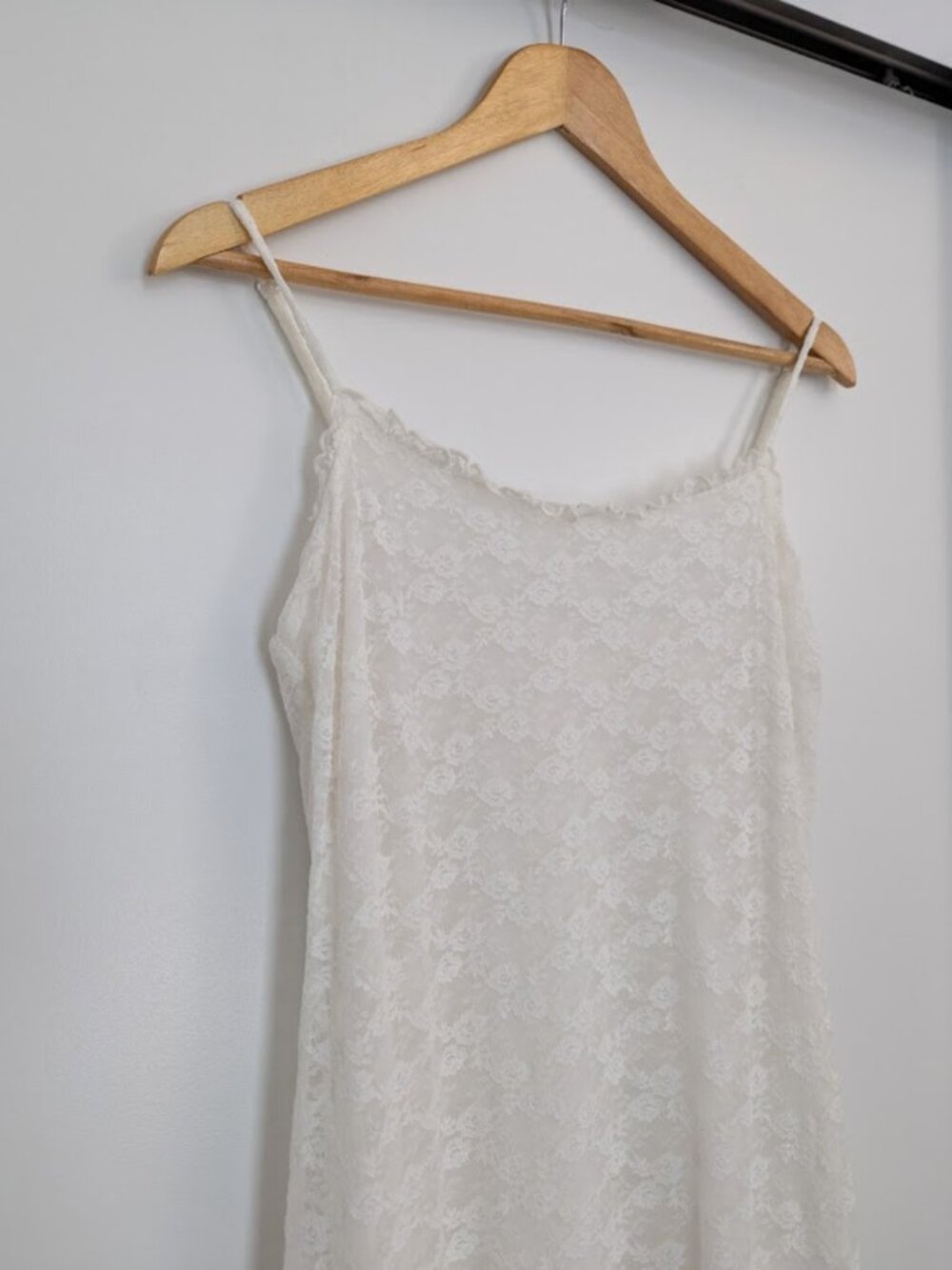 Ivory White Stretch Lace Midi Dress Adjustable Straps Romantic Lined Dress - Picture 9 of 16